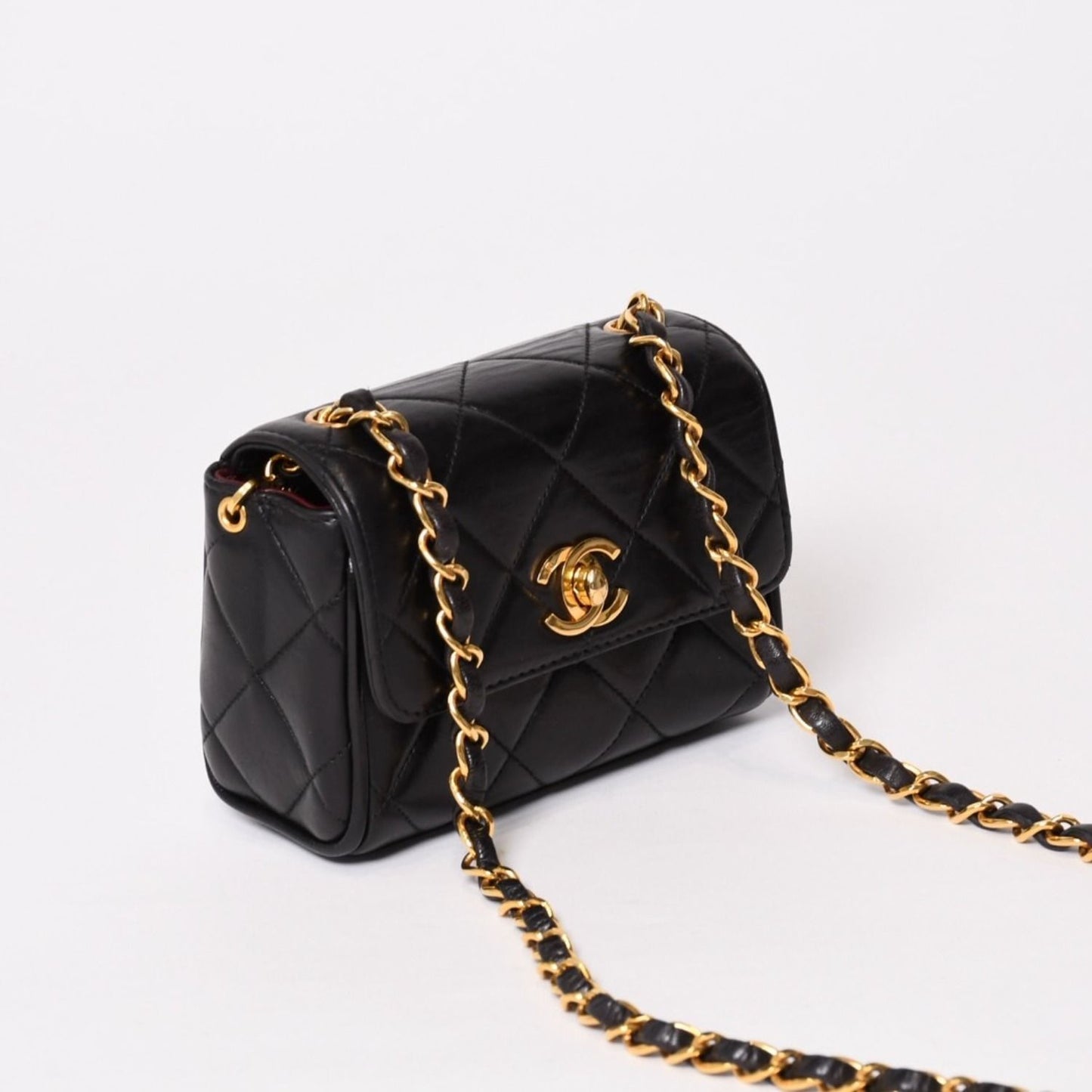 Chanel Mini Quilted S Flap S Chain Shoulder Bag CC Logo Lambskin Gold — view 3