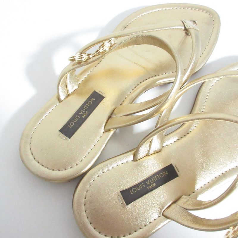 Louis Vuitton Monogram Flower Thong Sandals 35 Gold