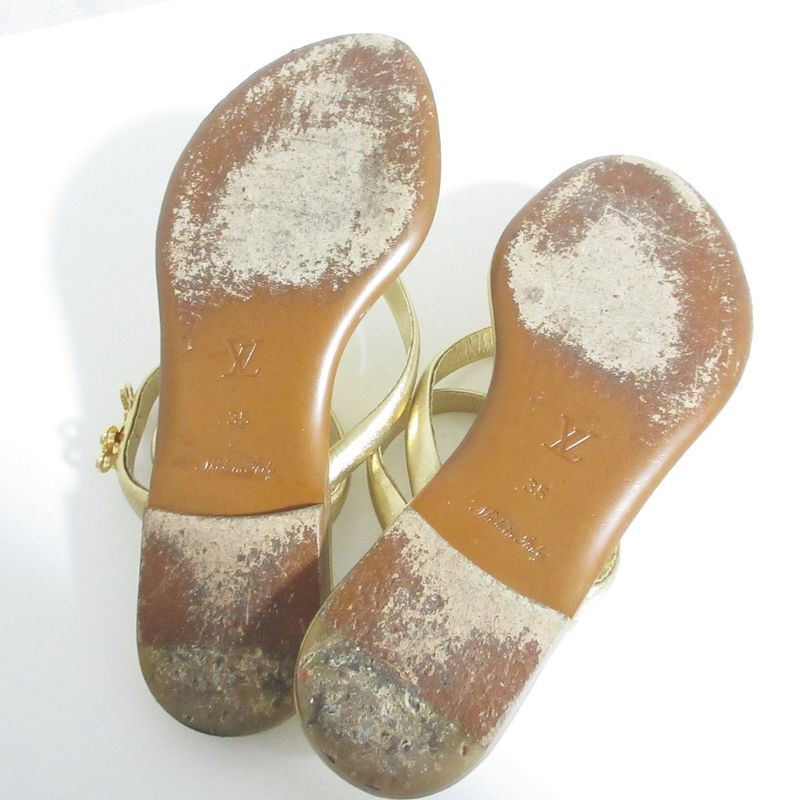 Louis Vuitton Monogram Flower Thong Sandals 35 Gold