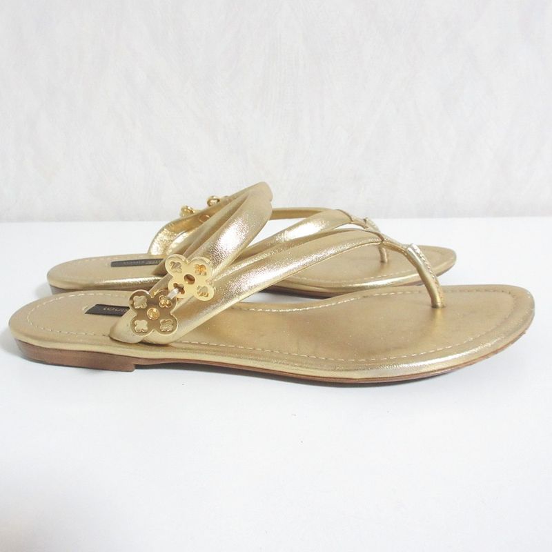 Louis Vuitton Monogram Flower Thong Sandals 35 Gold