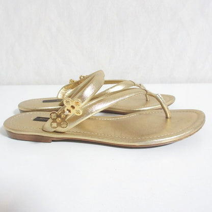 Louis Vuitton Monogram Flower Thong Sandals 35 Gold