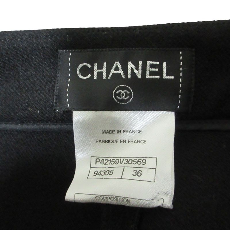 Chanel Wool Slim Pants 36 Black