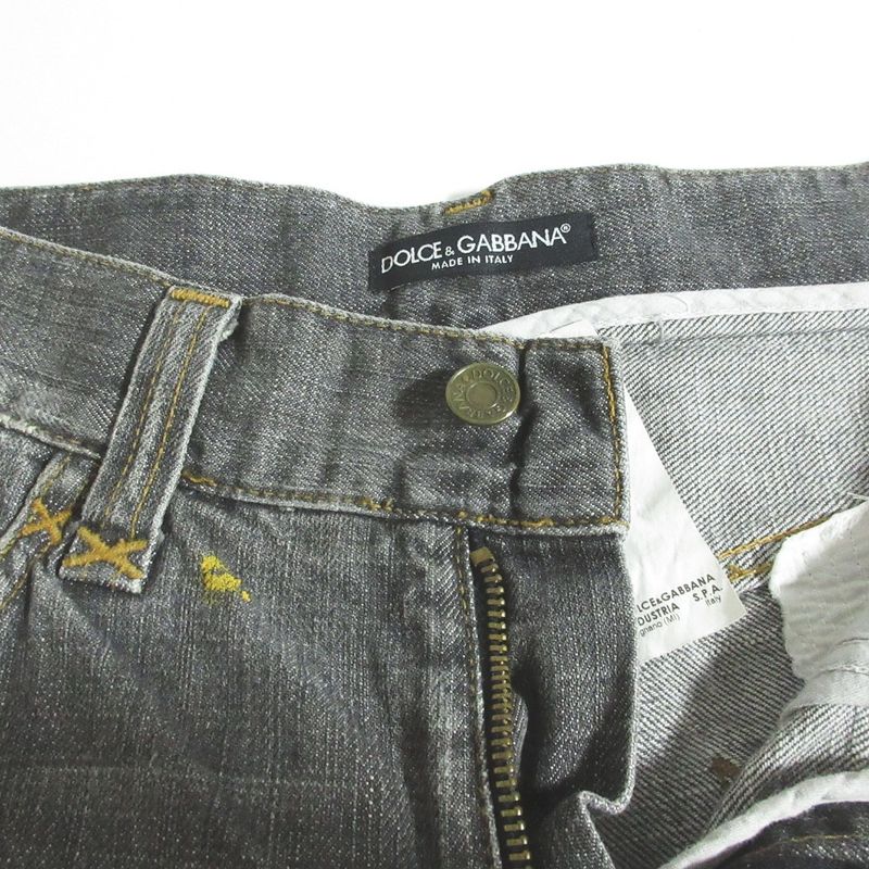 Dolce & Gabbana Painted Crushed Jeans Denim Pants 44 Gray