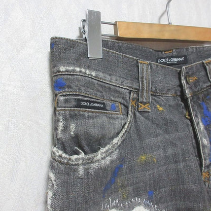Dolce & Gabbana Painted Crushed Jeans Denim Pants 44 Gray