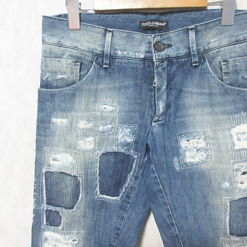 Dolce & Gabbana Repaired Jeans Denim Pants 46 Indigo Blue
