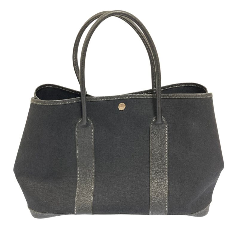 Hermes Garden Party PM Canvas Leather Tote Black