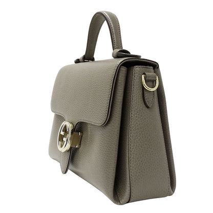 Gucci 2-Way Shoulder Bag Leather Interlocking Gray Chain