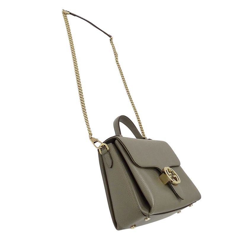 Gucci 2-Way Shoulder Bag Leather Interlocking Gray Chain