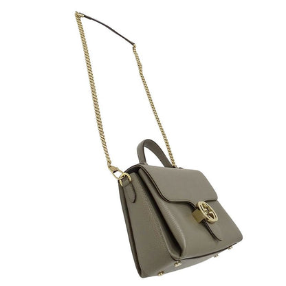 Gucci 2-Way Shoulder Bag Leather Interlocking Gray Chain
