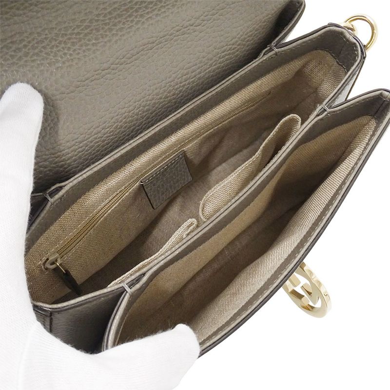 Gucci 2-Way Shoulder Bag Leather Interlocking Gray Chain