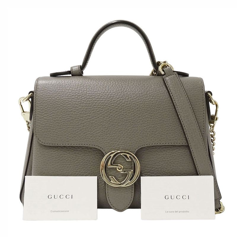 Gucci 2-Way Shoulder Bag Leather Interlocking Gray Chain