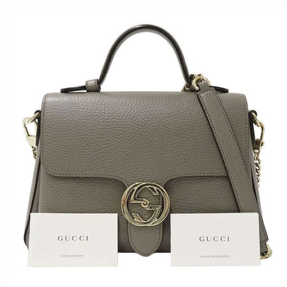 Gucci 2-Way Shoulder Bag Leather Interlocking Gray Chain