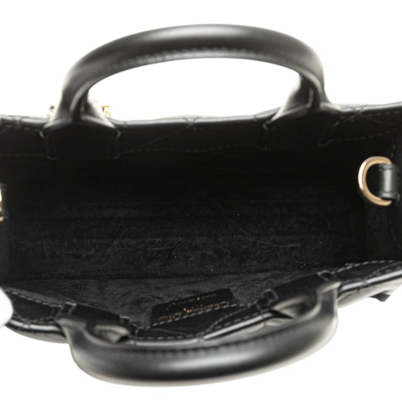 Dior Macro Cannage Book Tote Mini 2-Way Shoulder Bag Black Leather