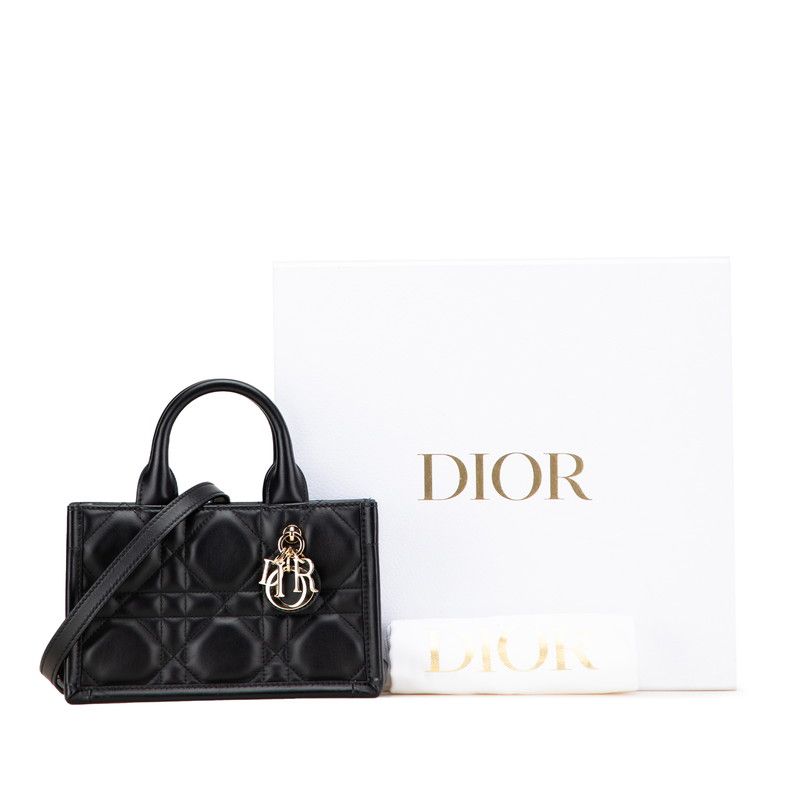 Dior Macro Cannage Book Tote Mini 2-Way Shoulder Bag Black Leather
