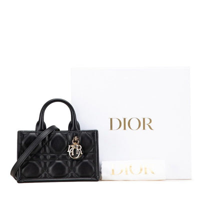 Dior Macro Cannage Book Tote Mini 2-Way Shoulder Bag Black Leather