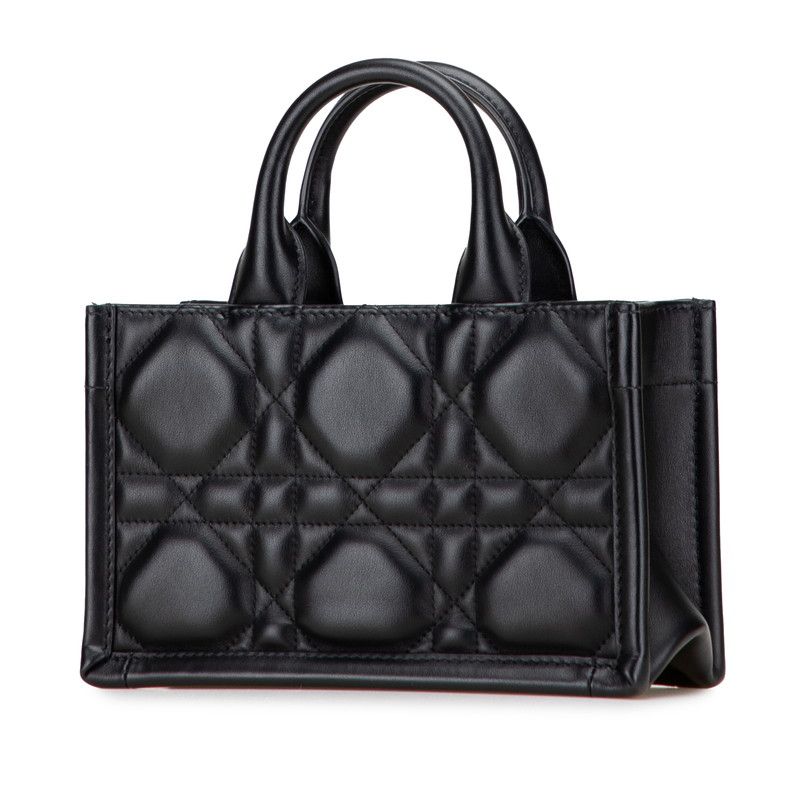 Dior Macro Cannage Book Tote Mini 2-Way Shoulder Bag Black Leather