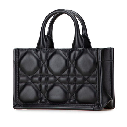 Dior Macro Cannage Book Tote Mini 2-Way Shoulder Bag Black Leather