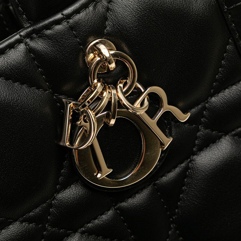 Dior Macro Cannage Book Tote Mini 2-Way Shoulder Bag Black Leather