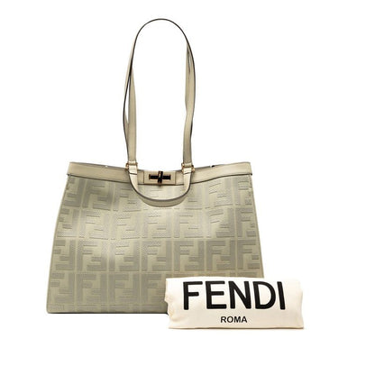 Fendi Zucca Ext Tote Shoulder Bag Green Tea Canvas Leather