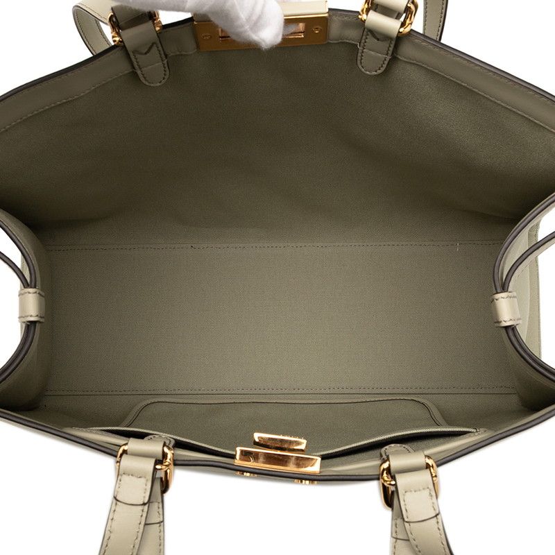 Fendi Zucca Ext Tote Shoulder Bag Green Tea Canvas Leather