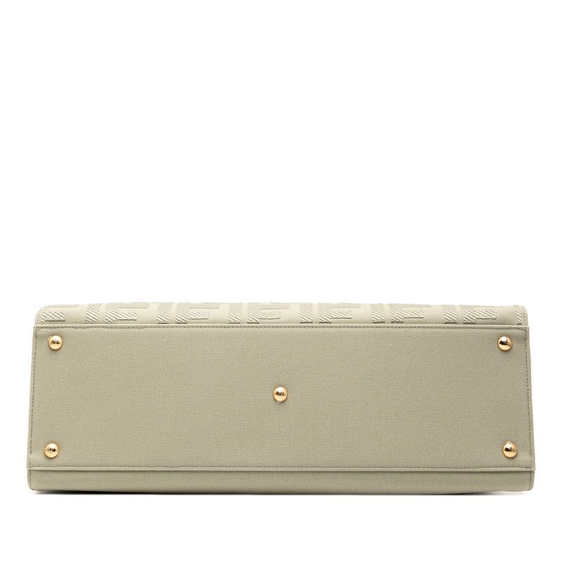 Fendi Zucca Ext Tote Shoulder Bag Green Tea Canvas Leather