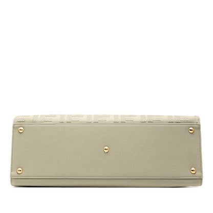 Fendi Zucca Ext Tote Shoulder Bag Green Tea Canvas Leather