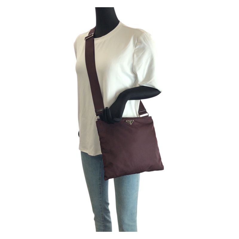 Prada Tessuto Wine Red Orange Silver Nylon Shoulder Bag