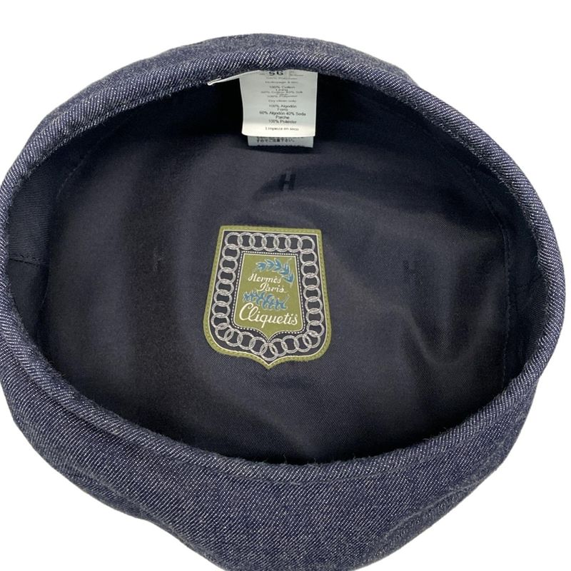 Hermes Hat 56 Dark Navy Beret Denim Cotton