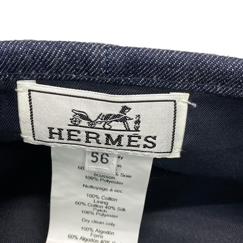 Hermes Hat 56 Dark Navy Beret Denim Cotton