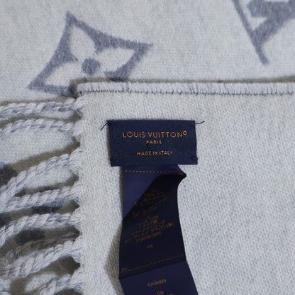 Louis Vuitton Scarf All About Monogram Wool Fringe Gray