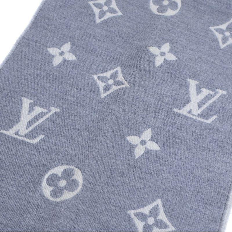 Louis Vuitton Scarf All About Monogram Wool Fringe Gray