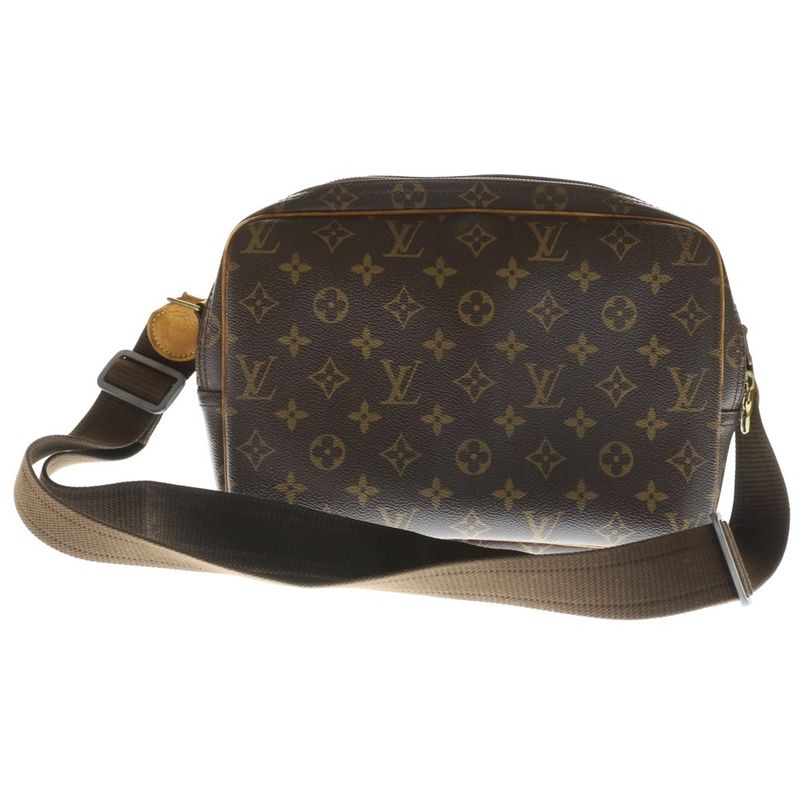 Louis Vuitton Monogram Reporter PM Shoulder Bag Brown Leather Gold