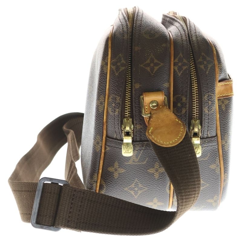 Louis Vuitton Monogram Reporter PM Shoulder Bag Brown Leather Gold