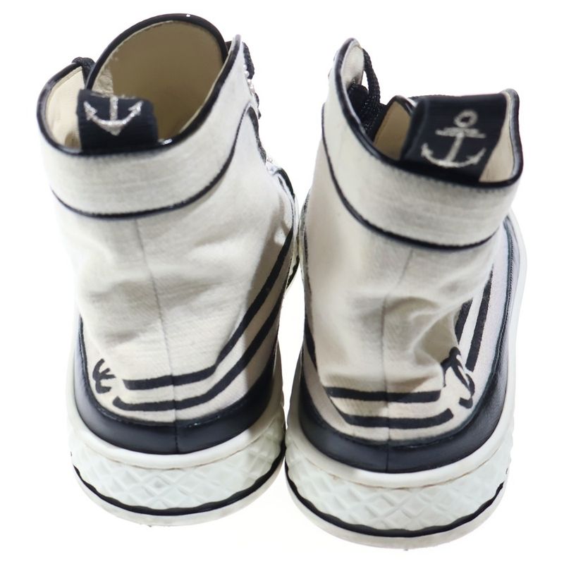 Chanel CC Logo High Cut Canvas Sneakers White Black