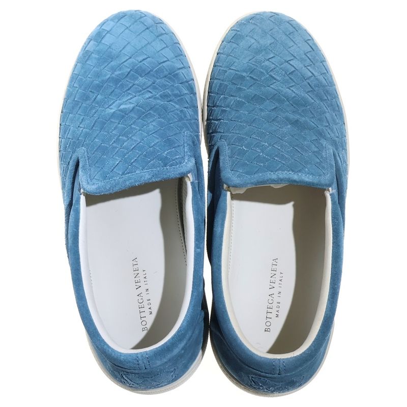 Bottega Veneta Intrecciato Suede Leather Shoes Slip on Blue