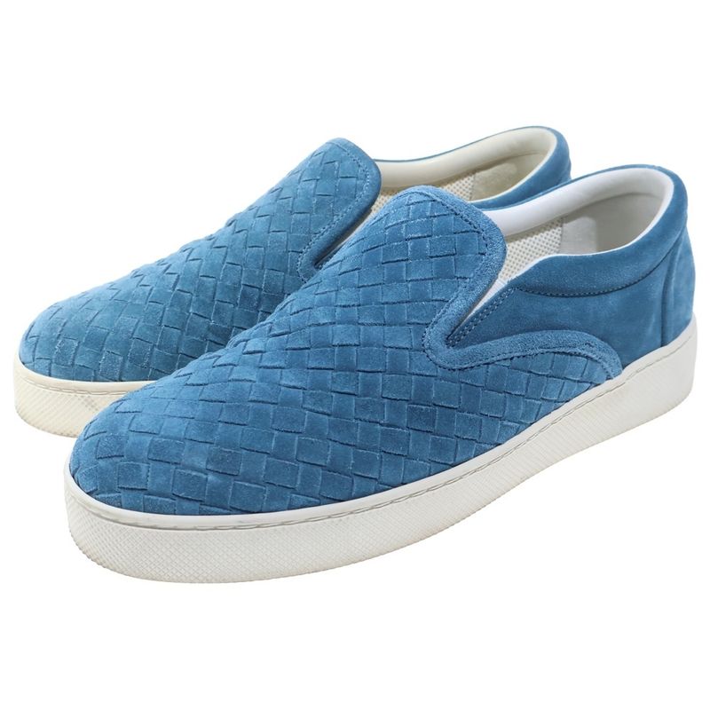Bottega Veneta Intrecciato Suede Leather Shoes Slip on Blue