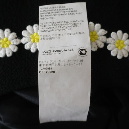 Dolce & Gabbana Flower Daisy Embroidery Wool Half Sleeve Dress Black