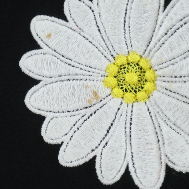 Dolce & Gabbana Flower Daisy Embroidery Wool Half Sleeve Dress Black