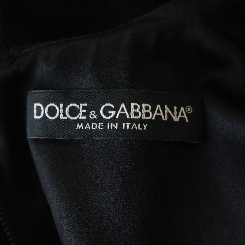 Dolce & Gabbana Flower Daisy Embroidery Wool Half Sleeve Dress Black