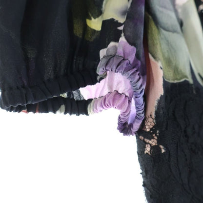 Dolce & Gabbana Flower Pattern Print Lace Cut Replacement Silk Top Black Flat