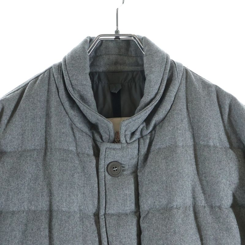 Moncler Wool Hooded Zip Up Long Coat Down Jacket Gray