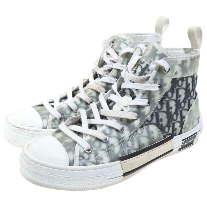 Dior Technical Fabric High Cut Sneakers Oblique Cut Shoes White Gray