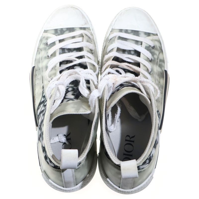 Dior Technical Fabric High Cut Sneakers Oblique Cut Shoes White Gray