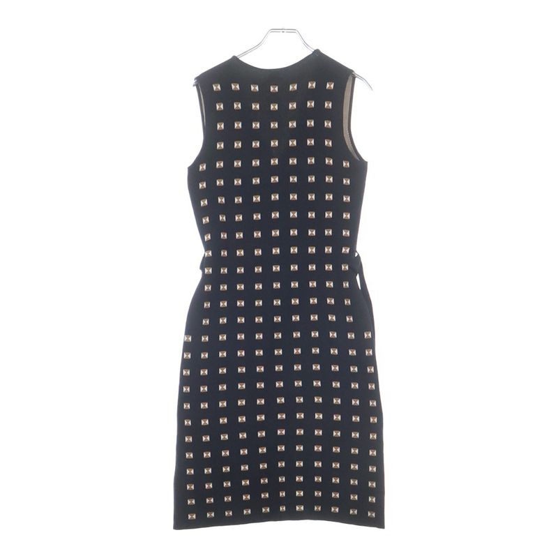 Hermes Medall Allover Pattern Silk Belted Sleeveless Dress Black