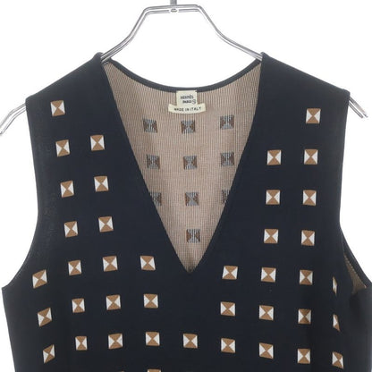 Hermes Medall Allover Pattern Silk Belted Sleeveless Dress Black