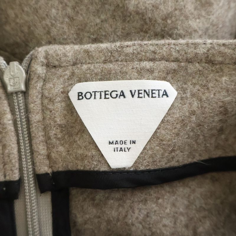 Bottega Veneta Riverbed Melange Wool Flong Skirt Beige