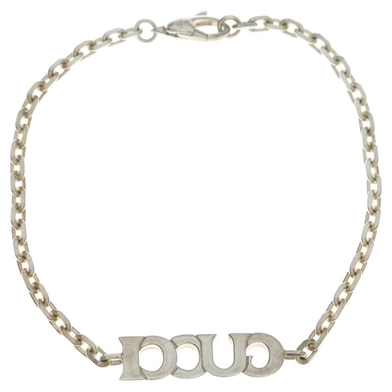 Gucci Logo Plate Chain Bracelet Silver