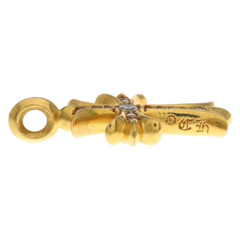 Chrome Hearts 22k Tny Crsf P Dia Tiny Fat Cross Pave Diamond Pendant Top Gold