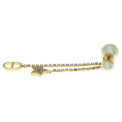 Dior Tribal Faux Pearl CD Logo Earrings Star Rhinestone Gold White