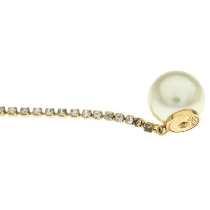 Dior Tribal Faux Pearl CD Logo Earrings Star Rhinestone Gold White